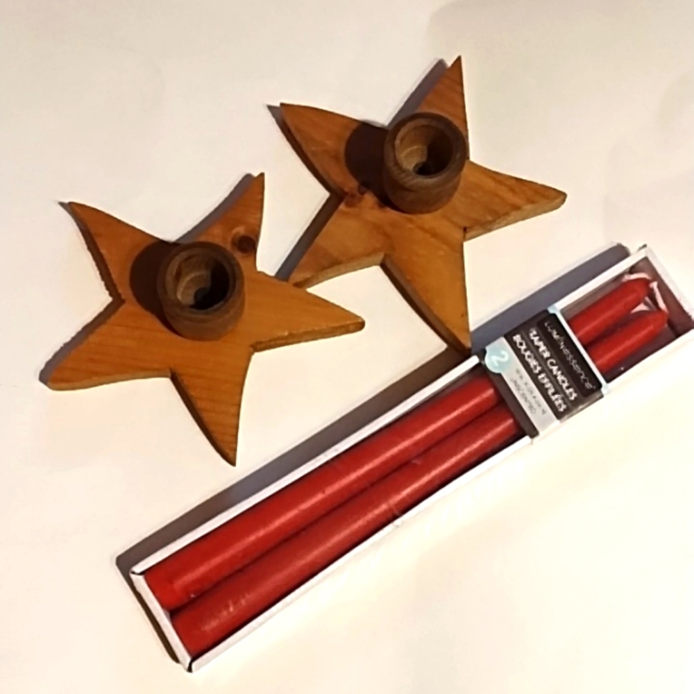 Star Candle Holder & 2 Tapered Candles (Set)